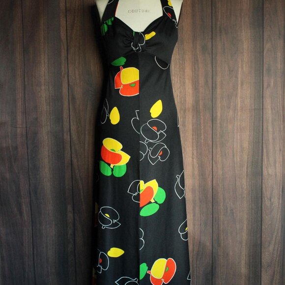 Vintage 1970s 1980s Dress, Joseph Magnin Maxidress, Primary Color Florals Halter - Picture 2 of 10